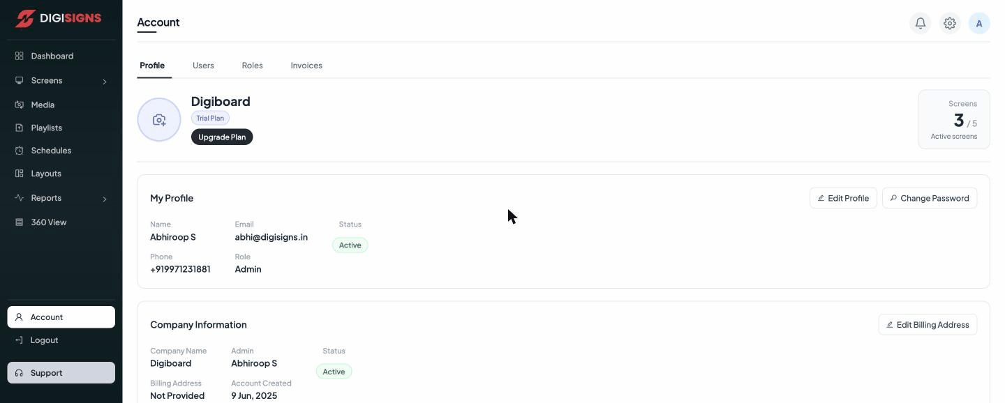 The Account Profile tab