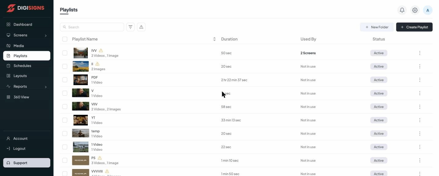 The Playlists page