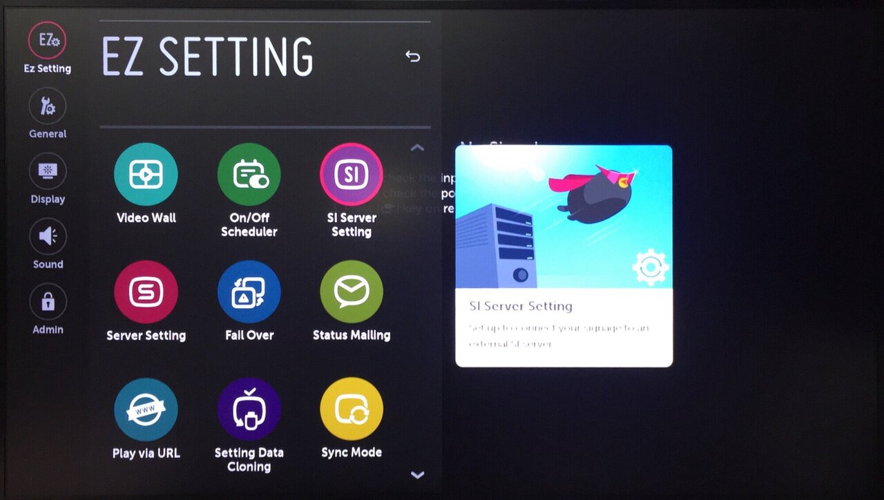 EZ Setting menu with SI Server Setting highlighted