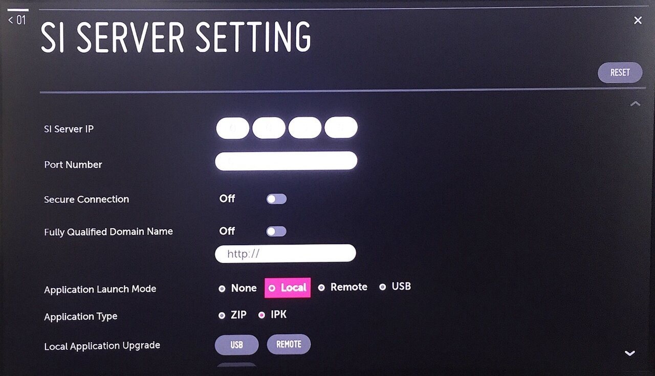 SI Server Setting screen set to Local and IPK