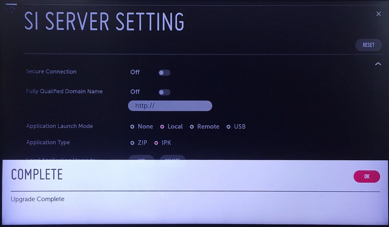 Upgrade Complete confirmation