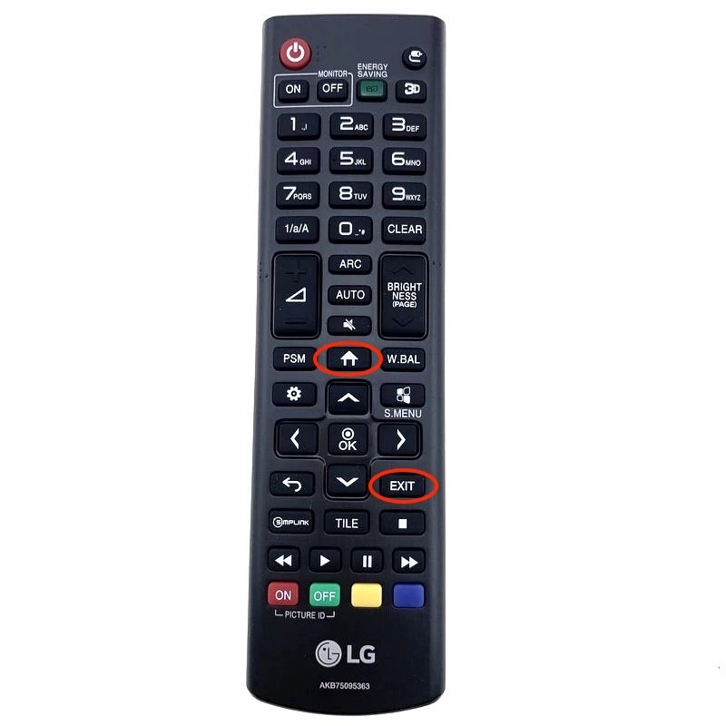 LG commercial remote — HOME and EXIT